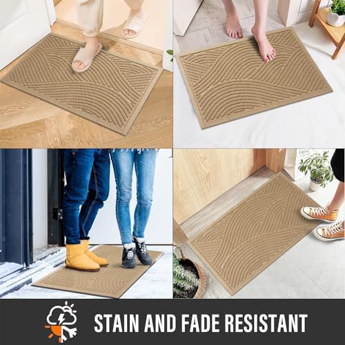 Sturdy Front Door Mat, Absorbent Muddy Dirt Resist Welcome Door Mats Outdoor Indoor, Stain and Fade Resistant, Non-Slip Backing Entry Mat Low Profile Doormat for Entryway, 29×17, Beige