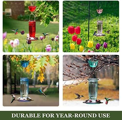 Kingsyard Glass Hummingbird Feeder for Outdoors Wild Bird Feeder with 6 Feeding Ports Hanging for Garden Yard, Red (Ant Moat Included)