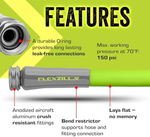 Flexzilla Garden Hose 5/8 in. x 50 ft., Lightweight All-Weather Water Hose, Durable and Flexible, Leak-Free Connections