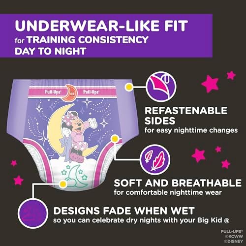 Pull-Ups Girls' Night-Time Potty Training Pants, Size 4T-5T Overnight Training Underwear (38-50 lbs), 52 Ct