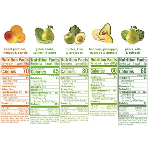 Happy Baby Organics Stage 2 Baby Food Pouches, Gluten Free, Vegan & Healthy Snack, Clearly Crafted Fruit & Veggie Puree, Fruit & Veggie Variety Pack, 4 Ounces (Pack of 10), Amazon Exclusive