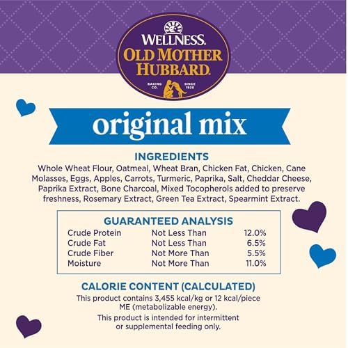 Old Mother Hubbard by Wellness Classic Original Mix Natural Dog Treats, Crunchy Oven-Baked Biscuits, Ideal for Training, Mini Size, 3.8 pound bag