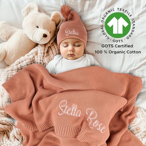 Personalized Baby Blanket, 100% Organic GOTS Certified Cotton, Customized Swaddle Blanket with Name, Receiving Blankets for Boys and Girls, Perfect Custom Gifts for Newborns, Kids and Baby Showers
