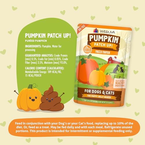 Weruva Pumpkin Patch Up!, Pumpkin Puree Pet Food Supplement for Dogs & Cats, 2.80oz Pouch (Pack of 12)