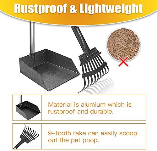 TOOGE Pooper Scooper, Dog Pooper Scooper Long Handle Stainless Metal Tray and Rake for Medium Small Dogs Heavy Duty Pet Supplies to Use for Grass, Dirt or Gravel