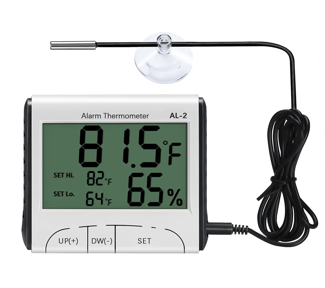 LXSZRPH Reptile Thermometer Hygrometer with High Low Temperature Alarm Digital Aquarium Thermometer with Hook and Loop Temperature Humidity Meter Gauge for Terrariums, Vivariums, Reptile Tanks (2)