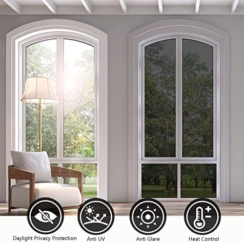 KESPEN Window Privacy Film One Way Reflective Daytime Privacy Heat Blocking Anti UV Mirror Window Tint for Home and Office, Black-Silver, 35.4 Inch X 6.5 Feet