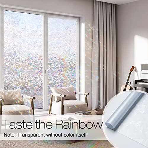 rabbitgoo Window Privacy Film Rainbow Film Decorative Window Sticker, 3D Static Stained Glass Cling Tint for Home Heat Control Non-Adhesive, 23.6 x 78.7 inches