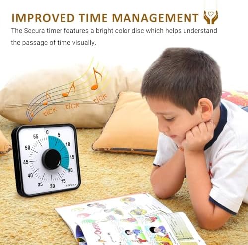 Secura 60-Minute Visual Countdown Timer, 7.5-Inch Oversize Classroom Visual Timer for Kids and Adults, Durable Mechanical Kitchen Timer Clock with Magnetic Backing (Blue)
