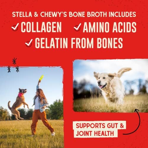 Stella & Chewy's Human-Grade Grass-Fed Beef Bone Broth for Dogs - Joint & Gut Health Liquid Food Topper with Collagen & Turmeric, 16 Fl Oz Resealable Pouch (Pack of 6)