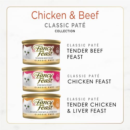 Purina Fancy Feast Chicken and Beef Classic Pate Collection Grain Free Wet Cat Food Variety Pack - (Pack of 24) 3 Oz. Pull-Top Cans