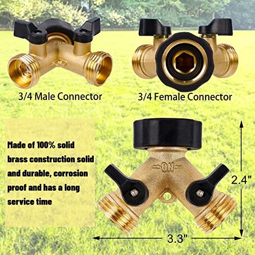 Biswing 2 Pack Garden Hose Splitter 2 Way, Heavy Duty Brass Connector Tap Splitter, Y Splitter 2 Valves with 4 Extra Rubber Washers
