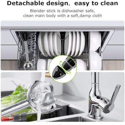 Bonsenkitchen Hand Blender, Immersion Blender with 2 Mixing Speed, Electric Handheld Mixer Portable Stick Mixer with Stainless Steel Blades for Soup, Smoothie, Puree, Baby Food