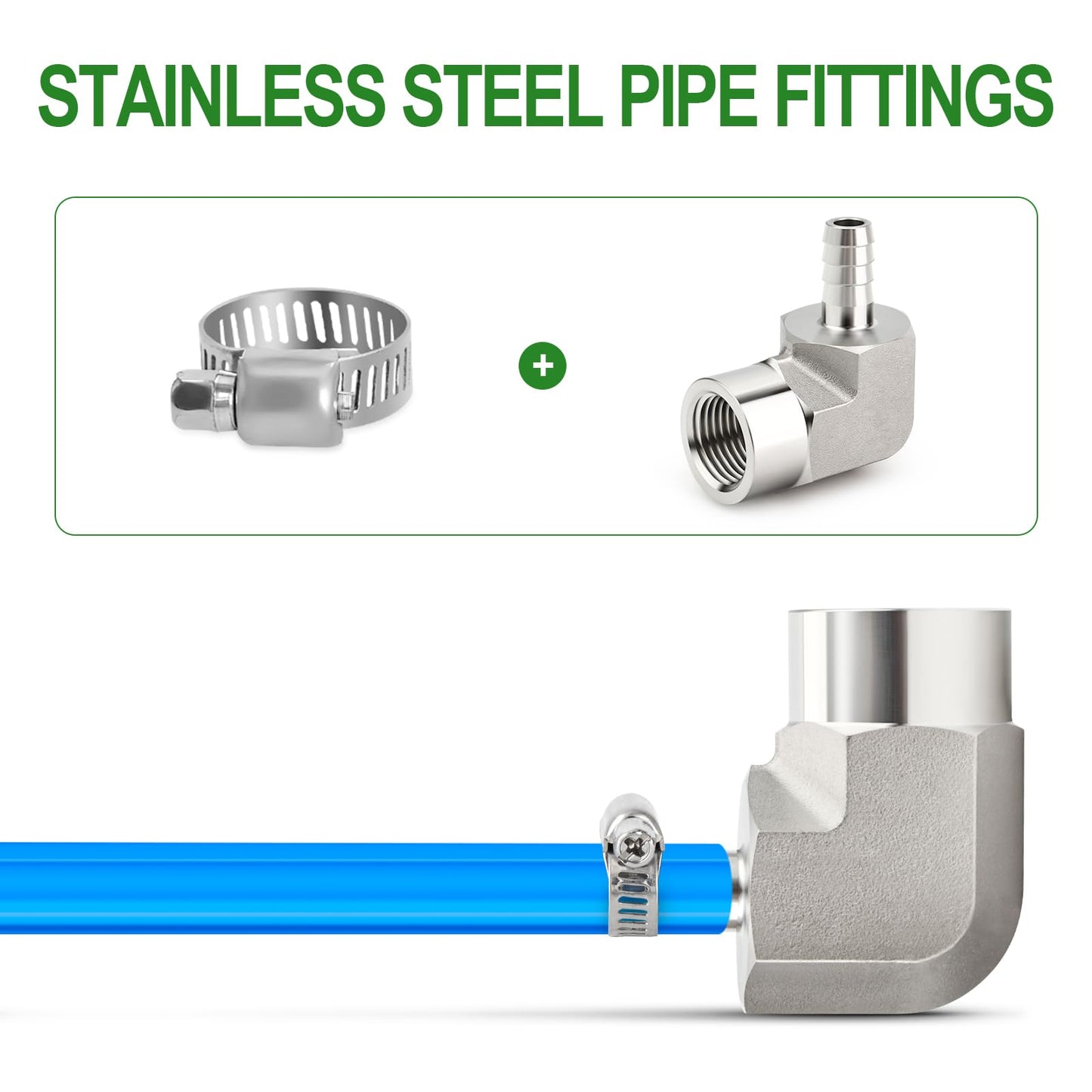TAISHER 1PCS 304 Stainless Steel 90 Degree Elbow Hose Barb Fittings 1/2" Barb x 1/2" NPT Female for Fuel/AIR/Lquid/Gas with 1PCS Hose Clamp