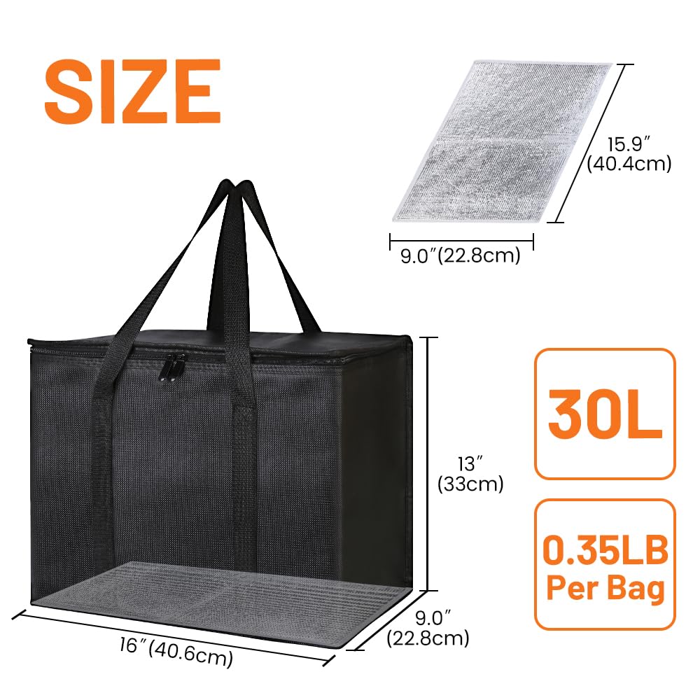Bodaon 2-Pack Insulated Food Delivery Bag With Hard Bottom, XL Cooler Bags, grocery bags Cold/Hot Styrofoam Carrier for Doordash/Travel/Shopping/Catering/Car, Dashers Door Dash Accessories
