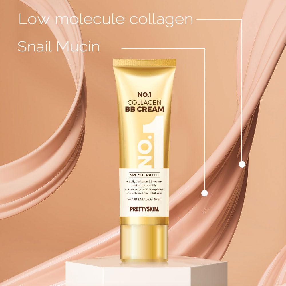 PRETTYSKIN Collagen BB Cream with Zinc Oxide & Titanium Dioxide – Lightweight Daily Korean BB Cream for Moisture Balance, Natural Coverage & Skin Comfort (1.69 fl.oz.)