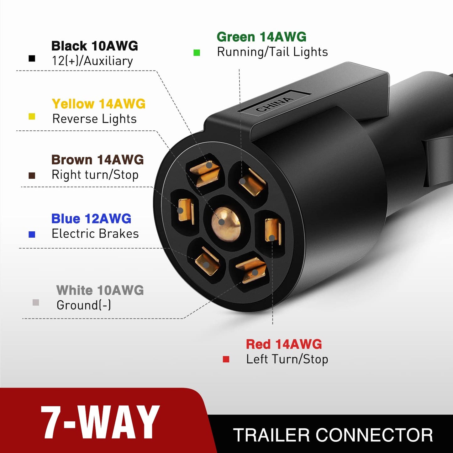 Nilight 7Way 16FT 7 Way Trailer Extension Cord Heavy Duty Plug Inline Cord 16 FT for Truck Camper Blade Molded RV Cable Wire Weatherproof Corrosion Resistant 7 Pin Trailer Plug Wire Harness