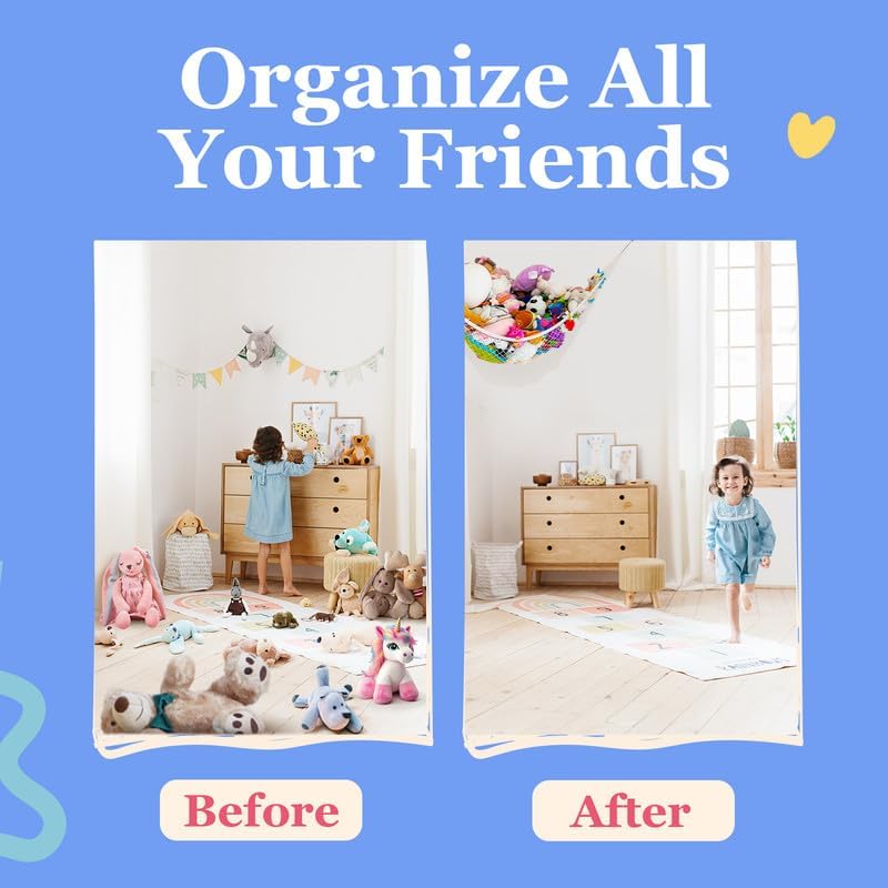 Lilly's Love Stuffed Animal Hammock, 2 Pack | Corner Hanging Organizer, Toy Storage, Stuffed Animal Storage | Easy to Hang Plushie Net w/Anchors & Hooks | Cute Room, Bedroom & Home Decor (White)