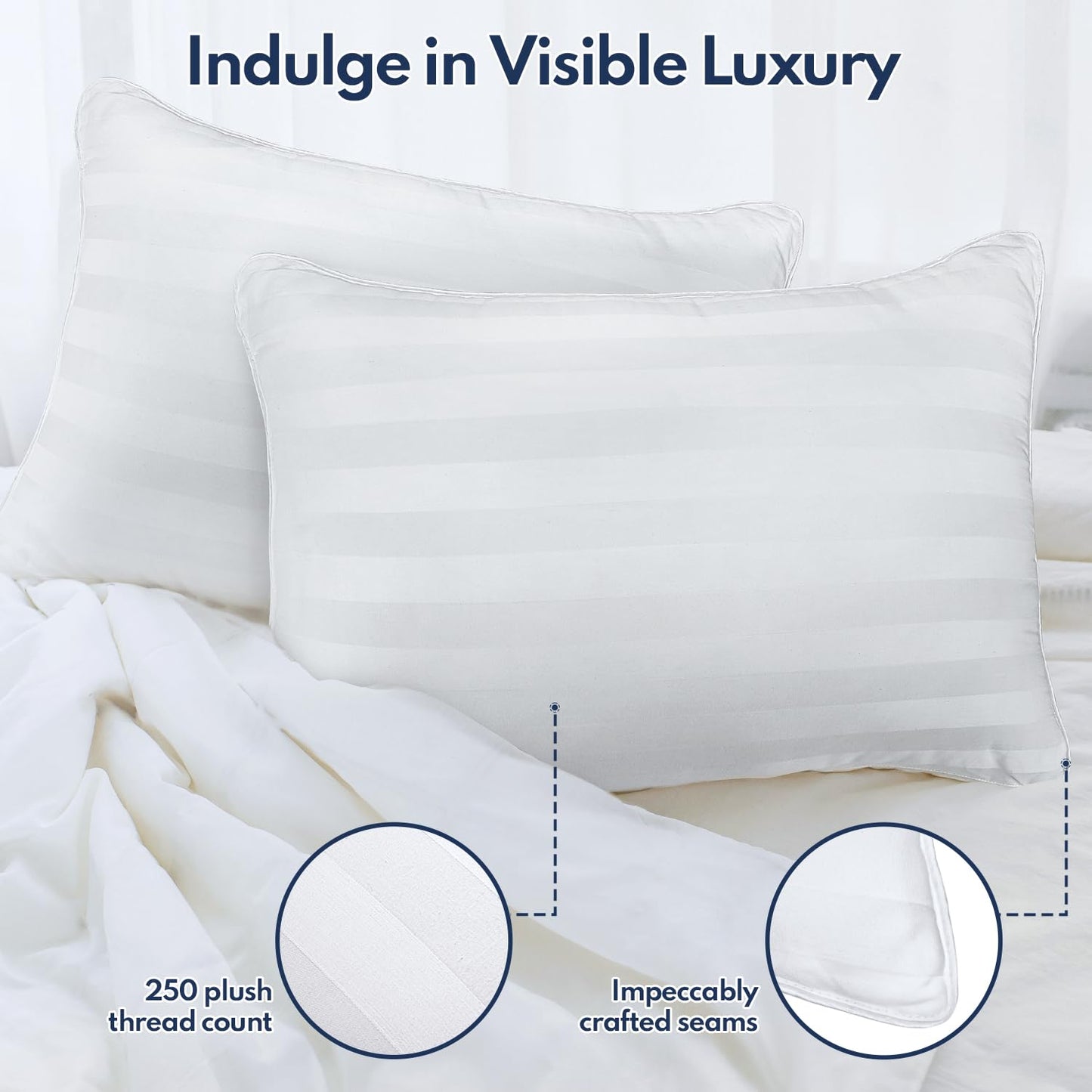 DIORIS Pillows Queen Size Set of 2 - Luxury Hotel Bed Pillows for Sleeping, Supportive Side Sleeper Pillow for Neck and Shoulder Pain Relief, Down Alternative Fill for Back, Stomach Sleepers