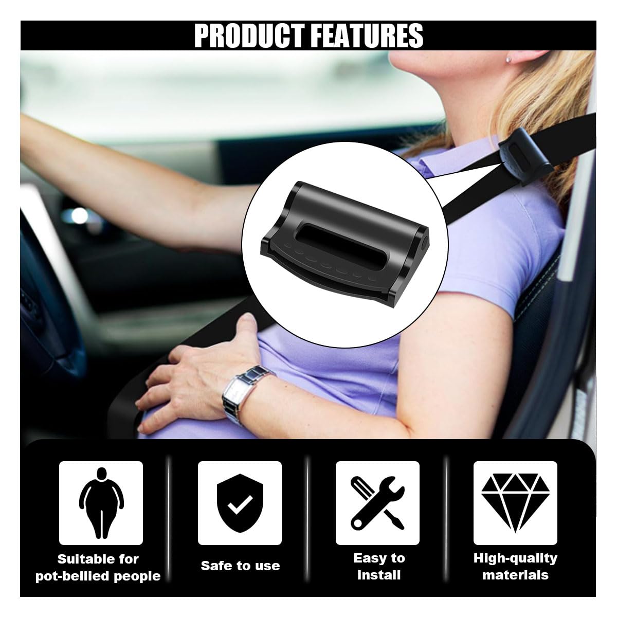 2PCS Car Seatbelt Adjuster, Universal Auto Seat Belt Clips for Adults/Kids, Comfort Car Shoulder Neck Protector Strap Positioner, Seatbelt Locator Retainer Locking Clips for Car, SUV (Black)