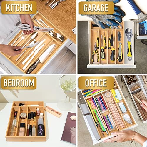 Silverware Organizer Kitchen Drawer Organizer Utensil Organizer Bamboo Silverware Holder Cutlery Organizer in Drawer Flatware Organizer Tray(5 slots, Natural