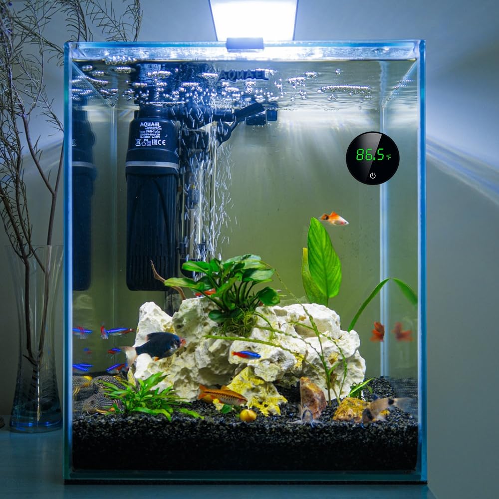 DONGKER Digital Aquarium Thermometer,USB LED Stick-on Fish Tank Thermometer with ℃/℉ Switching Buttons for Aquarium Temperature Measurement