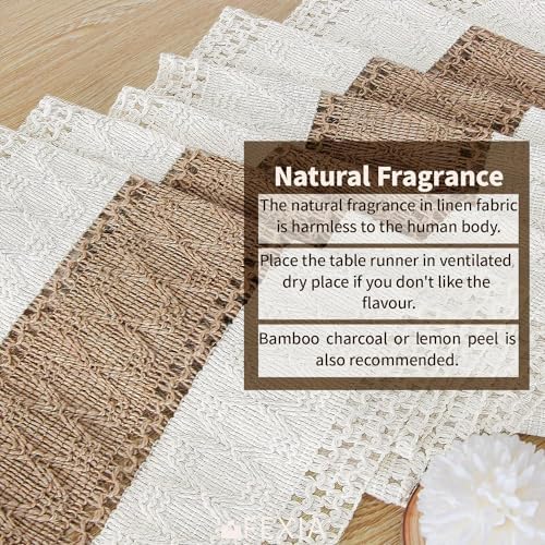 FEXIA Boho Table Runner for Summer Home Decor with Tassels 72 Inches Long Farmhouse Rustic Table Runner Macrame Burlap Table Decoration for Living Room Bridal Shower(12x72 Inches)