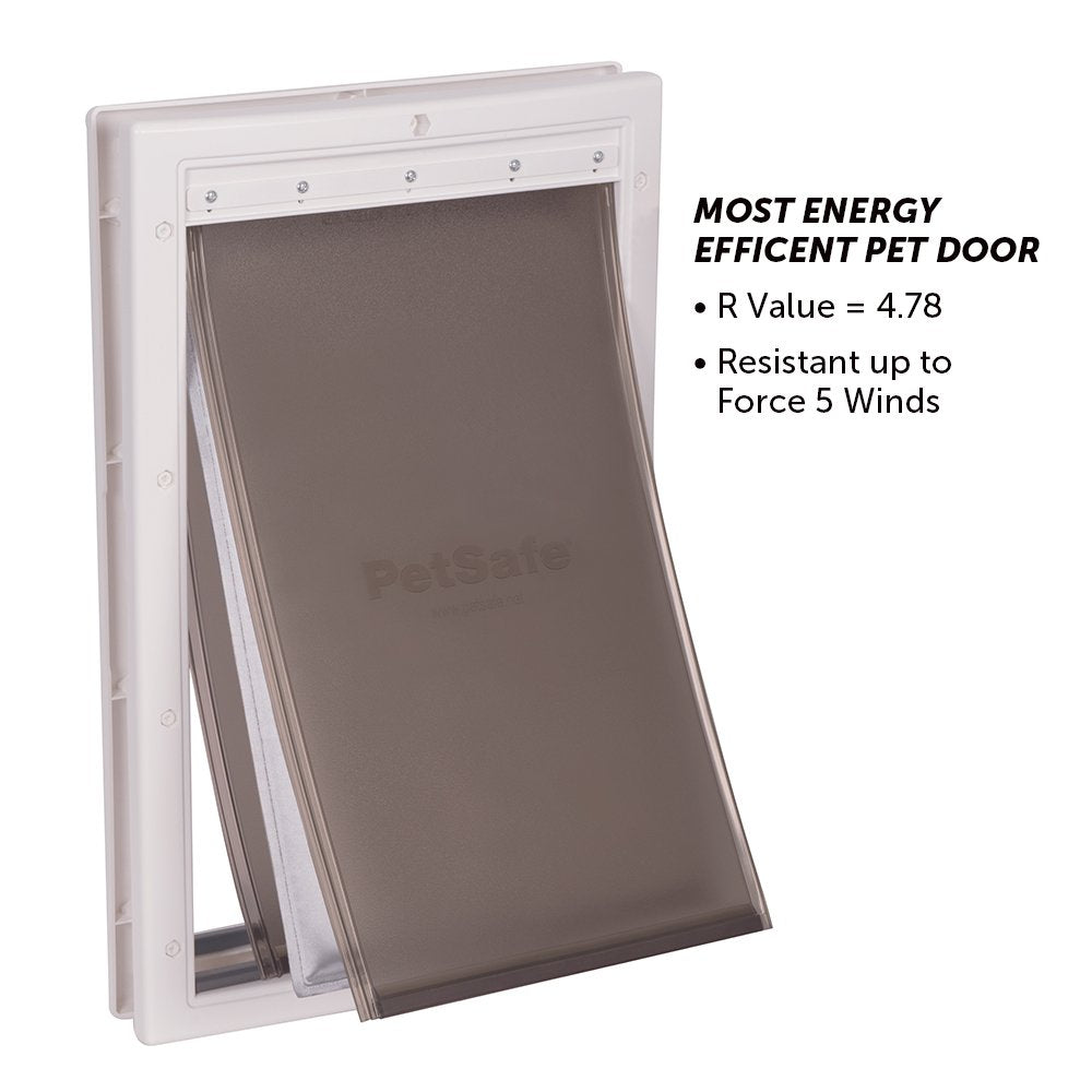 PetSafe Extreme Weather Dog Door for Exterior Door - Energy Efficient Door for Cats and Dogs –Insulated Flap System, for Large Dogs up to 100 lb - Plastic Frame