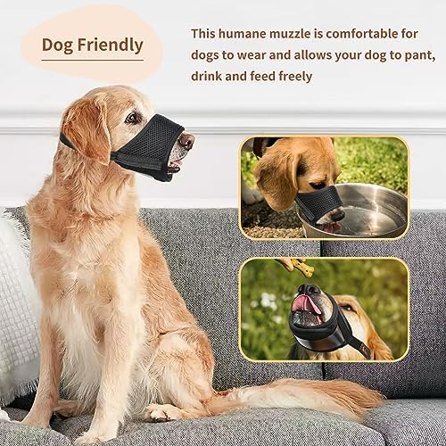 HEELE Dog Muzzle,Soft Nylon Muzzle Anti Biting Barking Chewing,Air Mesh Breathable Drinkable Adjustable Loop Pets Muzzle for Small Medium Large Dogs 4 Colors 4 Sizes (Black, L)