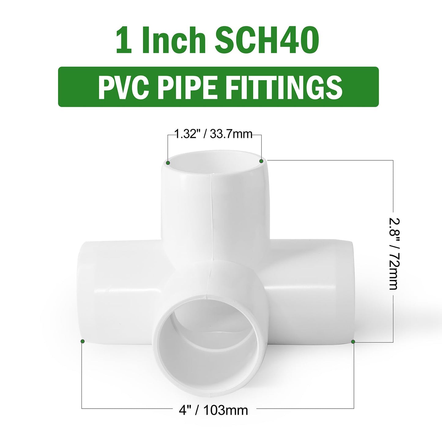 4 Way PVC Pipe Fittings 1 Inch, Zernmiarder White PVC Elbow Corner Side Outlet Tee Fitting, SCH40 Furniture Grade Pipe Connectors - Fits 1" Polyvinyl Chloride Pipes, 12 Pieces