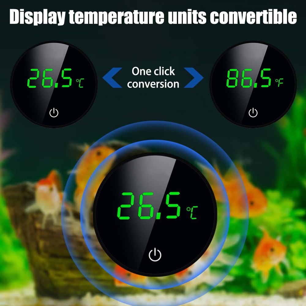 DONGKER Digital Aquarium Thermometer,USB LED Stick-on Fish Tank Thermometer with ℃/℉ Switching Buttons for Aquarium Temperature Measurement