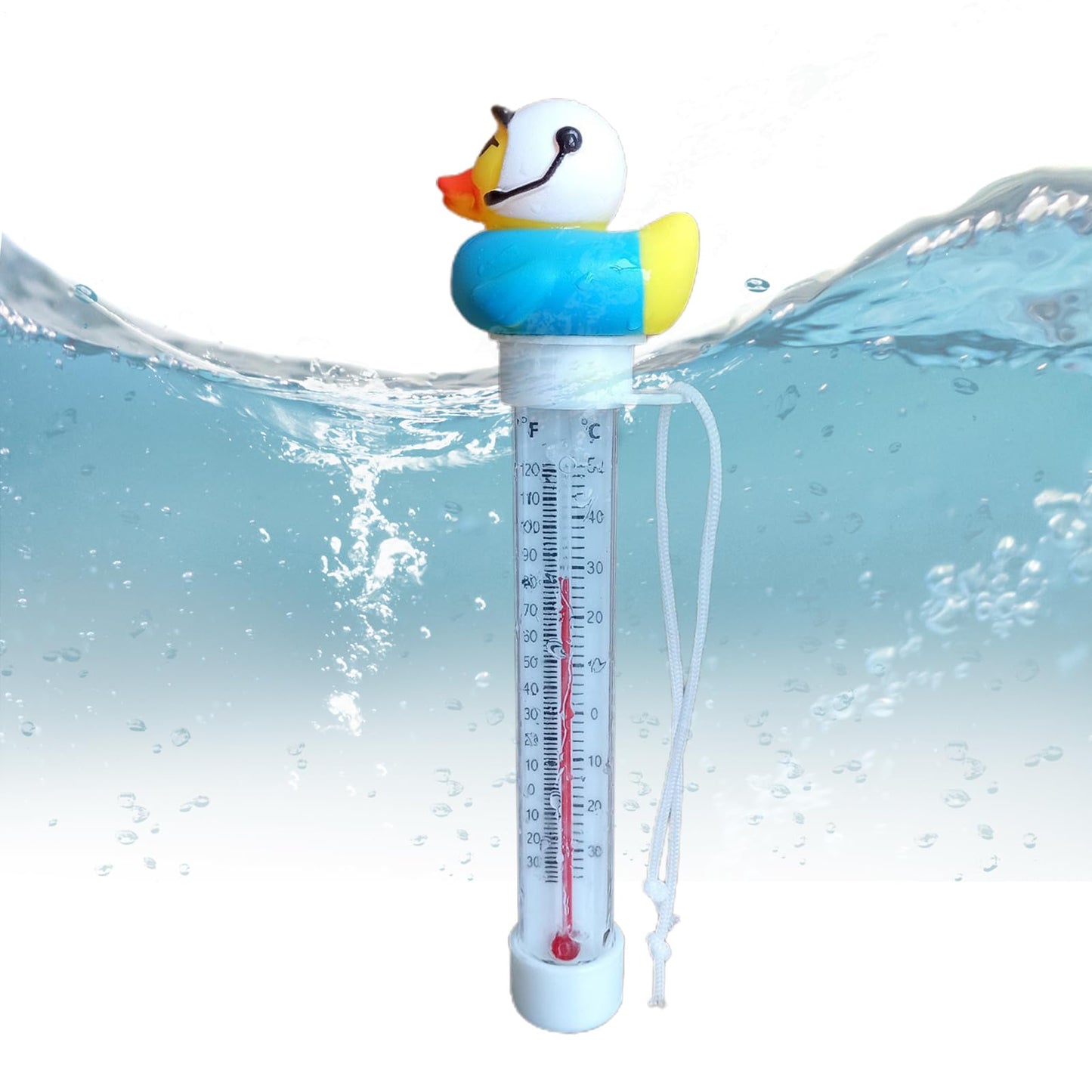 Pool Floating Thermometer, Bath Thermometer, Easy-Read Water Temperature Gauge with String, Duck Shape Floating Swimming Pool Thermometer, Temperature Gauge for Hot Tubs & Aquariums