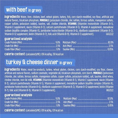 Purina Friskies Gravy Wet Cat Food Variety Pack, Savory Shreds With Beef, Turkey and Cheese Dinner, Chicken and Salmon Dinner, With Ocean Whitefish and Tuna - (Pack of 32) 5.5 oz. Cans