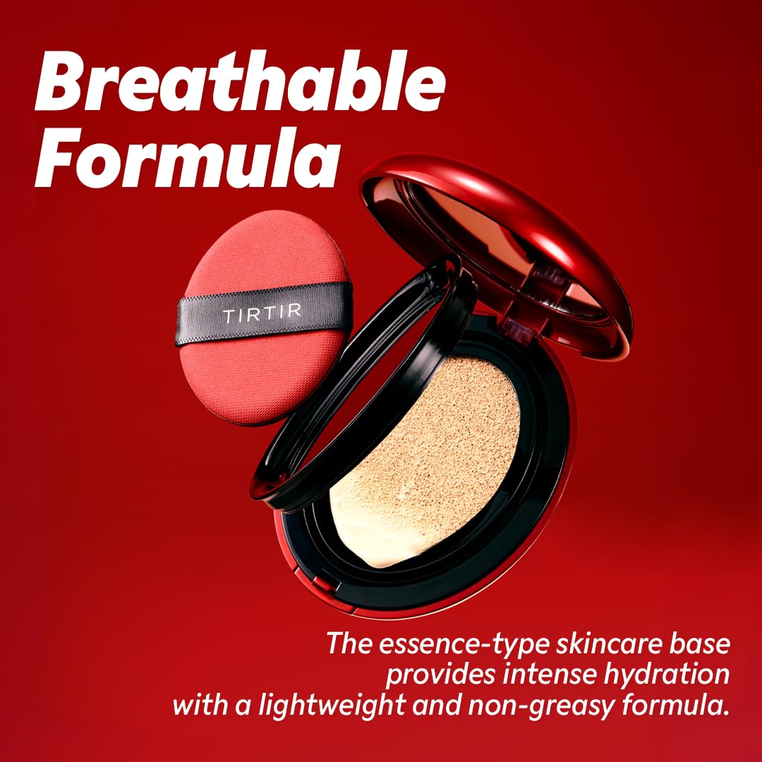 TIRTIR Mask Fit Red Cushion Foundation | Full coverage, Weightless, Skin fit, Satin Glow Finish, Korean Makeup, beauty, Tattoo cover up, Buildable (#17N Vanilla, 0.63 Fl Oz)