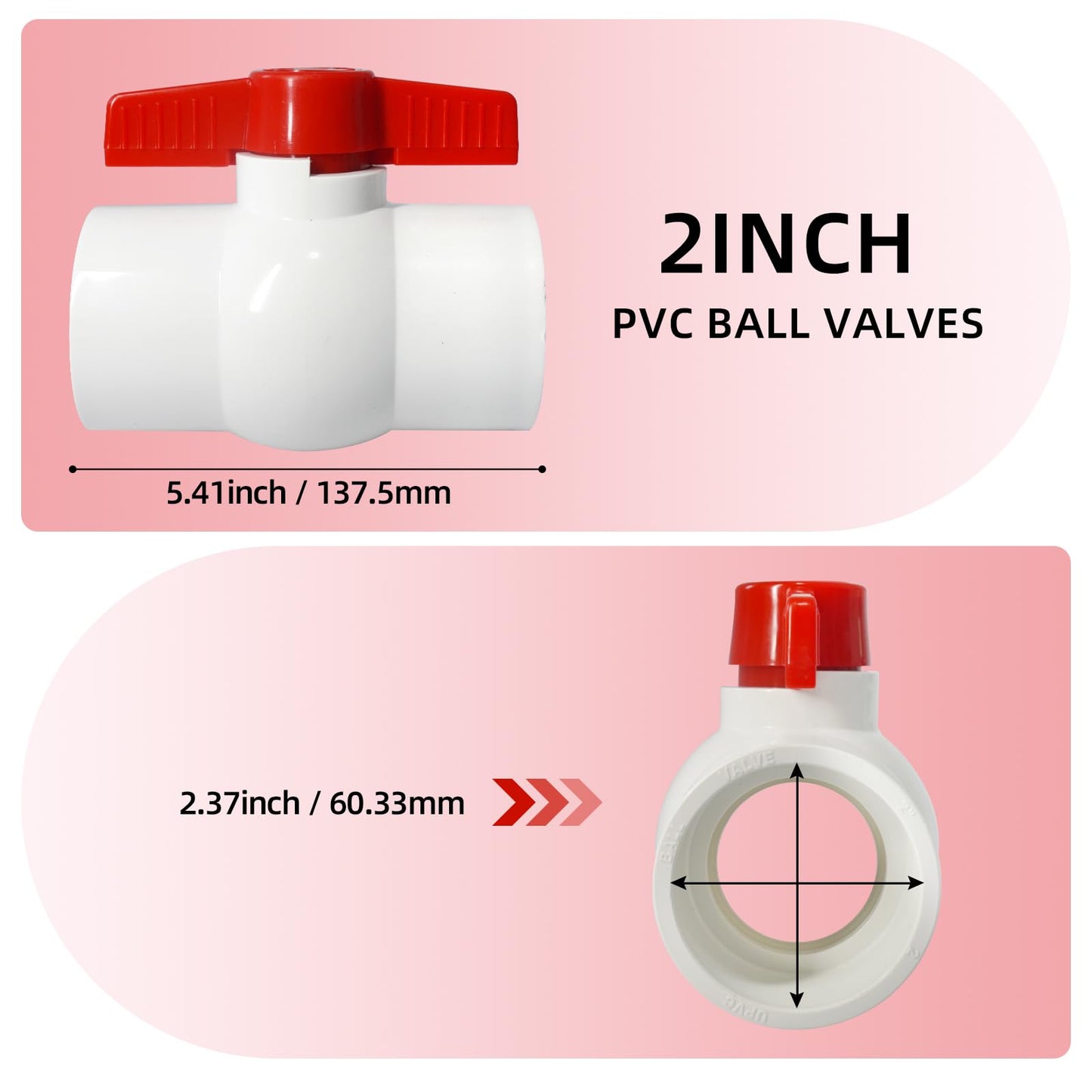 YADIAN 2 Pack 2'' PVC Ball Valves, T-handle Water Shut-Off Ball Valve Slip (Socket), PVC Ball Valve 2 inch for Water Project, Swiming Pool, Sewage Pump, Irrigation System, Rated at 150 PSI, Socket