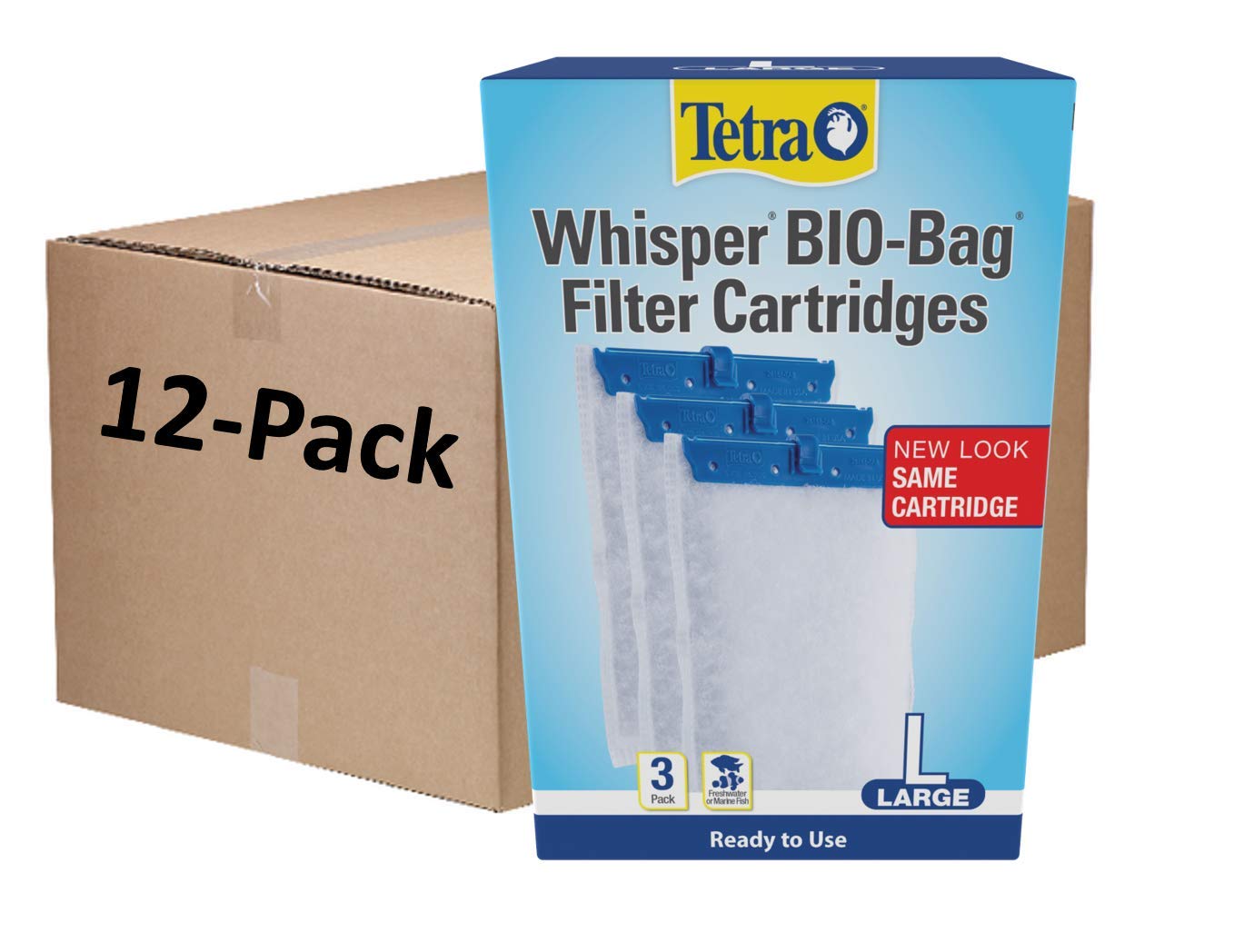 Tetra Whisper Bio-Bag Filter Cartridges for Aquariums - Ready to Use, Large, 3 count (Pack of 12)