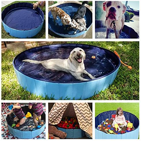 Jasonwell Foldable Dog Pet Bath Pool Collapsible Dog Pet Pool Bathing Tub Kiddie Pool Doggie Wading Pool for Puppy Small Medium Large Dogs Cats and Kids 48" Blue