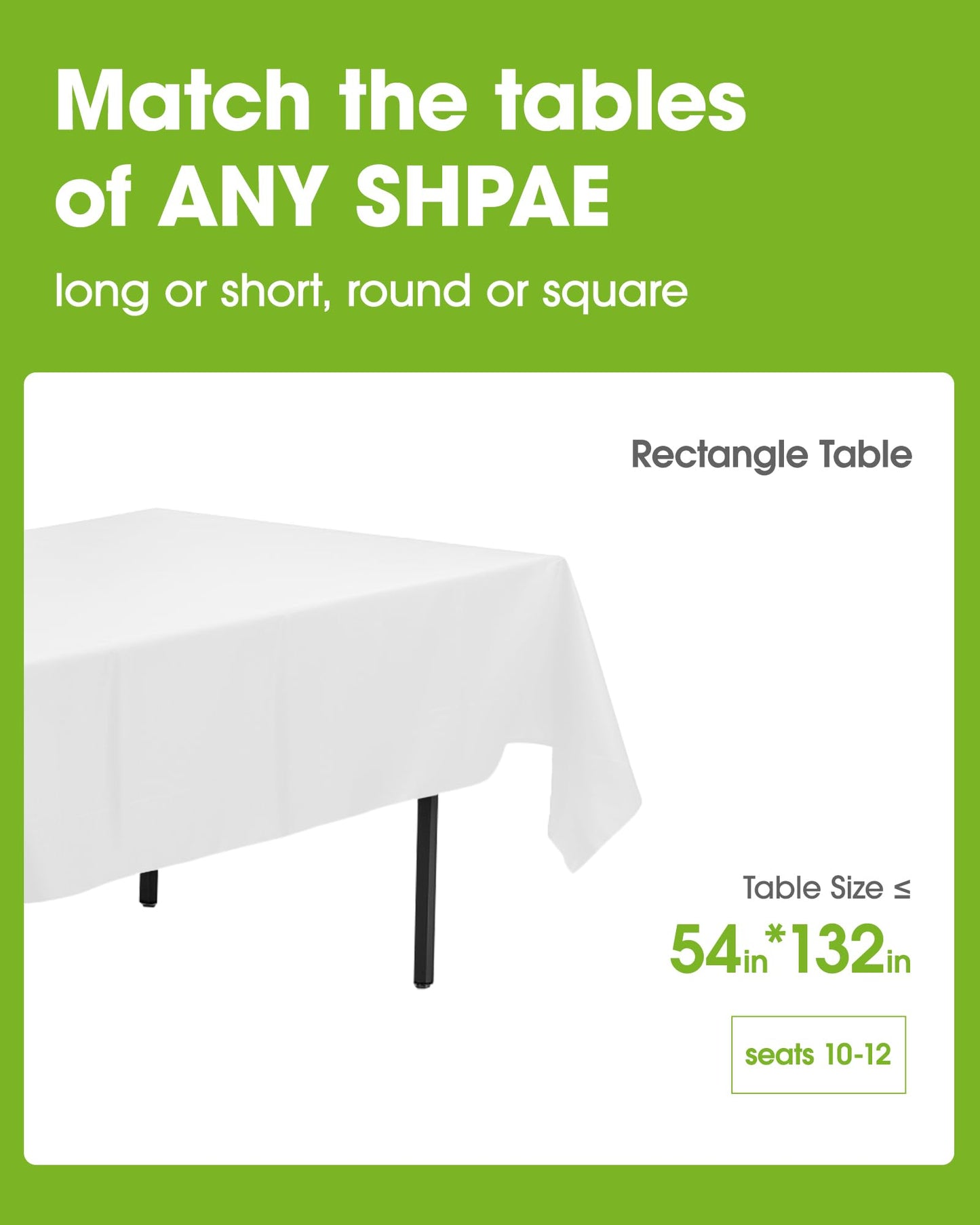 Pureegg Plastic Table Cloth Disposable 10 Pack, 54 x 132 Inch Table Cloths, Party, Picnic, Wedding, Decorative Tablecloths, Rectangle, White Plastic Cover, Leakproof & Sturdy, White
