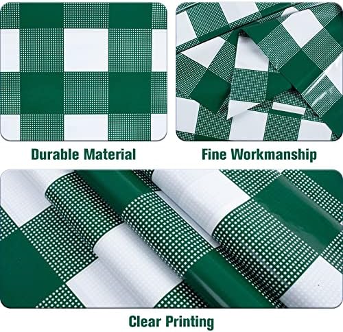 Kesfey 3 Packs Green and White Checkered Tablecloths 54 x 108 Inches Disposable Plastic Gingham Tablecovers Waterproof Rectangle Picnic Party Table Covers for Birthday Party Supplies Christmas