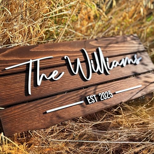 Wooden Name Sign Personalized and Custom, Solid Rustic Wood, Wedding Gifts for Couples, Home, Office, Family Last Name Established Signs, Est. Date Sign 23x10"