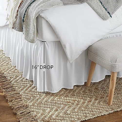 Amazon Basics Lightweight Ruffled Bed Skirt, Classic Style, Soft and Stylish 100% Microfiber with 16" Drop, Machine Washable, Wrinkle Free, Queen, Bright White, Solid