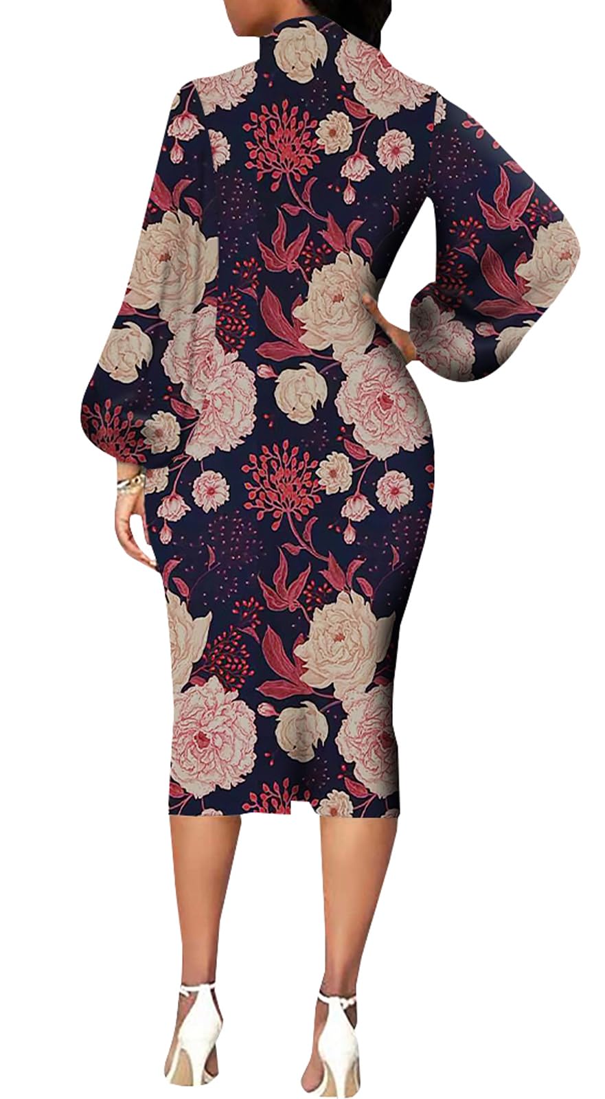 BestGirl Elegant Long Sleeve Dress for Women Bow Knot Bishop Sleeve Work Office Prom Bodycon Sexy Midi Dresses
