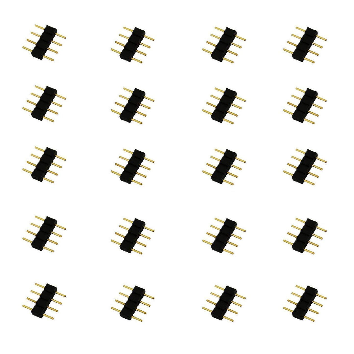 LitaElek 20pcs 4 Pin LED Strip Connector Male to Male Adapter Plug for SMD 5050 3528 2835 RGB LED Strip TV Backlight LED Tape Flexible Ribbon Rope Light Controller Connector, Black