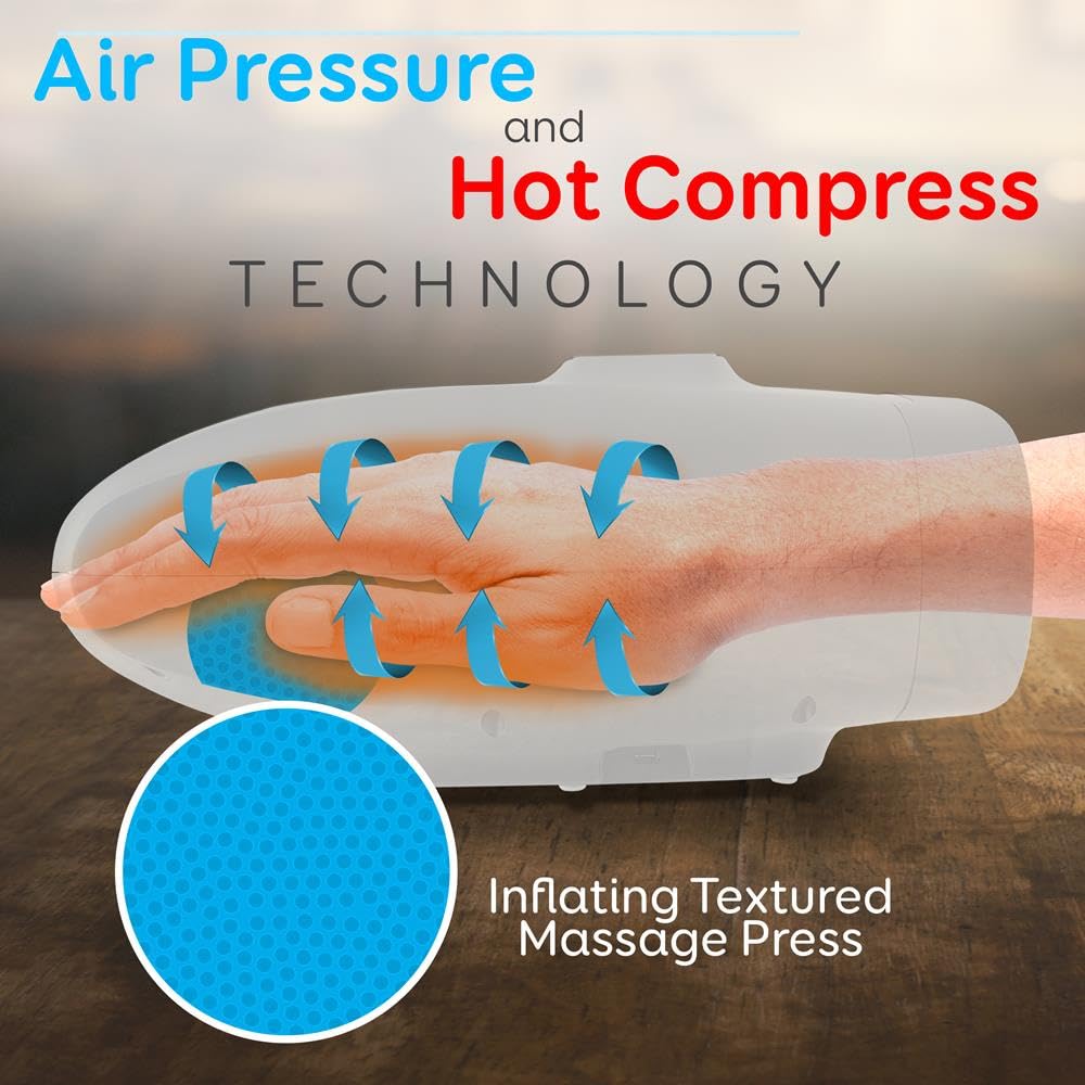 SereneLife Electric Compression Hand Massager - Electric Acupressure Palm Hand Massager w/ Air Pressure Heat Compress for Arthritis, Carpal Tunnel, Hand Pain Relief, Finger Numbness - SLHNDMSG85