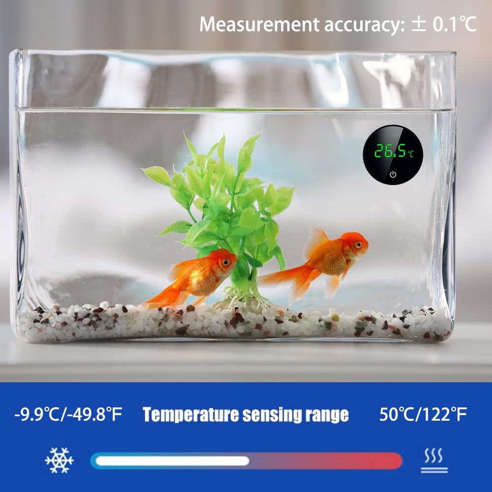 DONGKER Digital Aquarium Thermometer,USB LED Stick-on Fish Tank Thermometer with ℃/℉ Switching Buttons for Aquarium Temperature Measurement