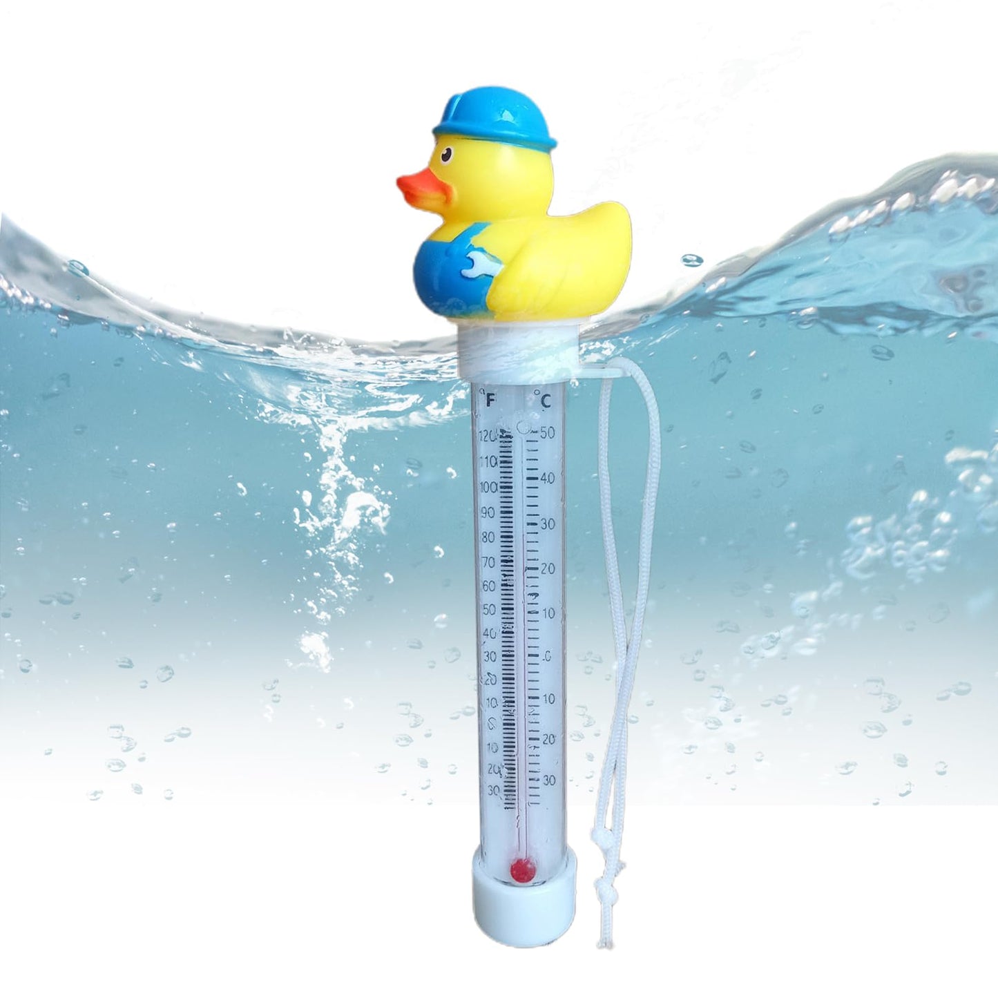 Pool Floating Thermometer, Bath Thermometer, Easy-Read Water Temperature Gauge with String, Duck Shape Floating Swimming Pool Thermometer, Temperature Gauge for Hot Tubs & Aquariums