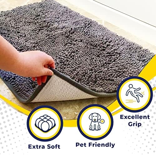 Muddy Mat® Shown on TV – Super Absorbent Microfiber Dog Door Mat for Muddy Paws, Non-Slip Washable Pet Rug, Quick Dry Chenille Entryway Carpet, Machine Washable Indoor Outdoor mat, Grey 30"x19"
