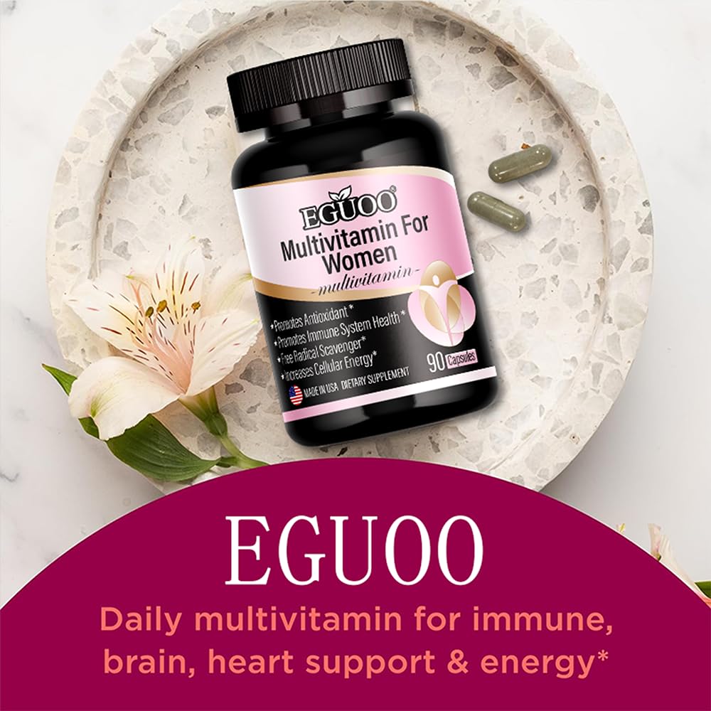 EGUOO Multivitamin for Women - Womens Multivitamin with Vitamin C, E, Biotin and Folic Acid Vitamins for Women - Womens Vitamins for Energy, Immune, Brain, Heart, Eye and Bone Health, 90 Capsules
