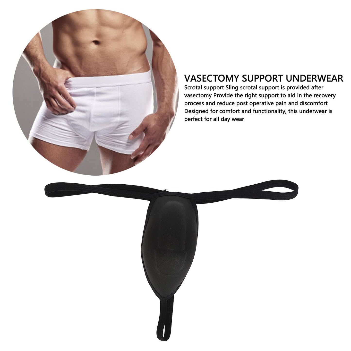 Zetiling High Elasticity Comfortable Scrotal Support Jock Strap Underwear for Vasectomy Recovery Gym Running Exercising (L), Large