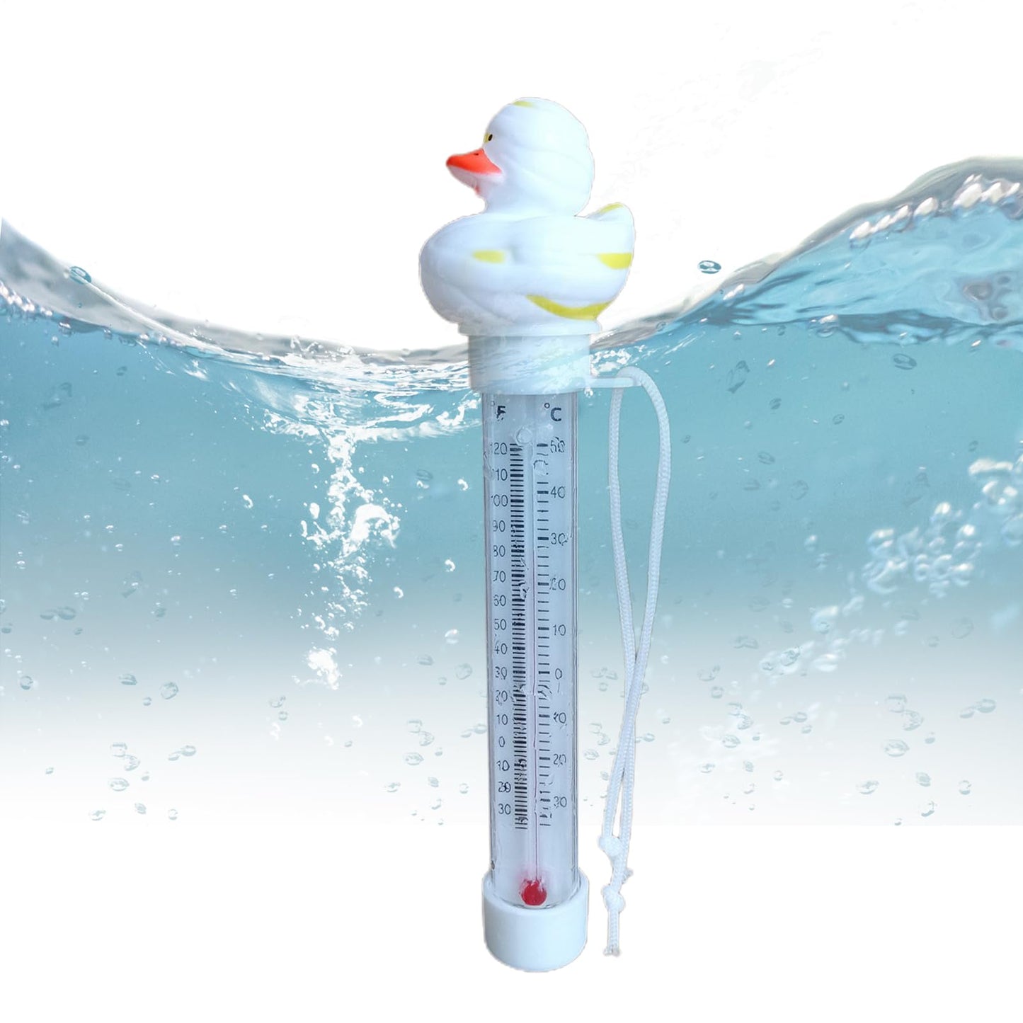 Pool Floating Thermometer, Bath Thermometer, Easy-Read Water Temperature Gauge with String, Duck Shape Floating Swimming Pool Thermometer, Temperature Gauge for Hot Tubs & Aquariums
